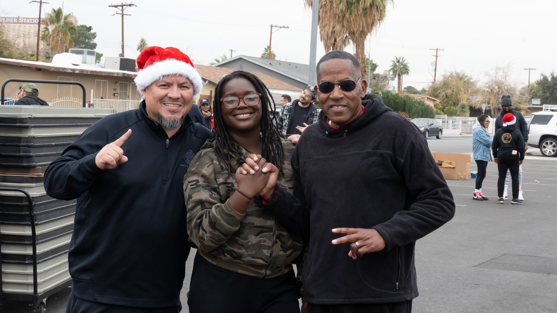 Organizers posing during a holiday food distribution